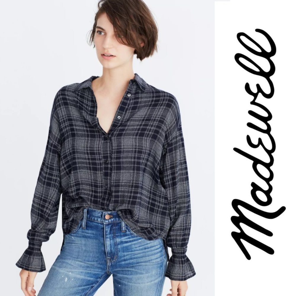 MADEWELL Westward Bell Sleeve Shirt Plaid G7430 XS